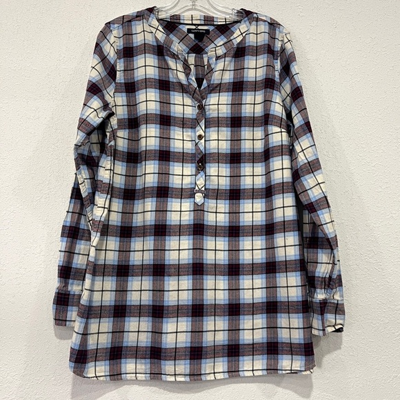 Lands End Womens Blue and Red Plaid Top Size 12 Tall - Picture 1 of 5